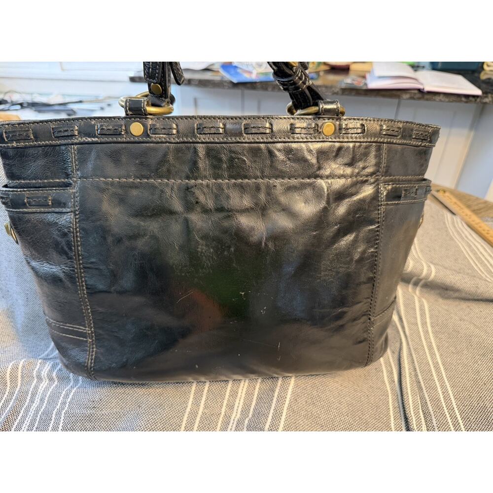 COACH Gallery Black Patent Leather Lace detail Tote Shoulder Bag